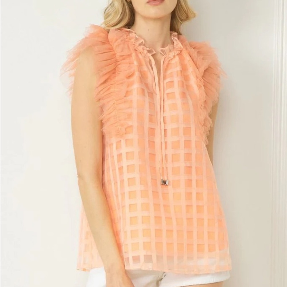 Peach Ruffled Sleeve Top Entro Large